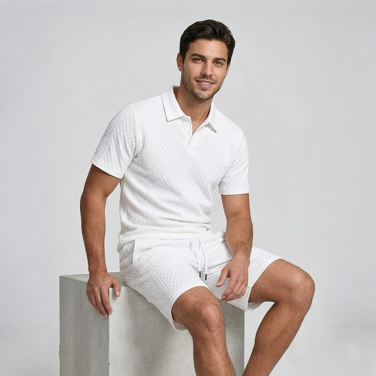 Wellshot Herren 2-teiliges Set aus unifarbenem Polo-Shirt und Shorts mit Kordelzug