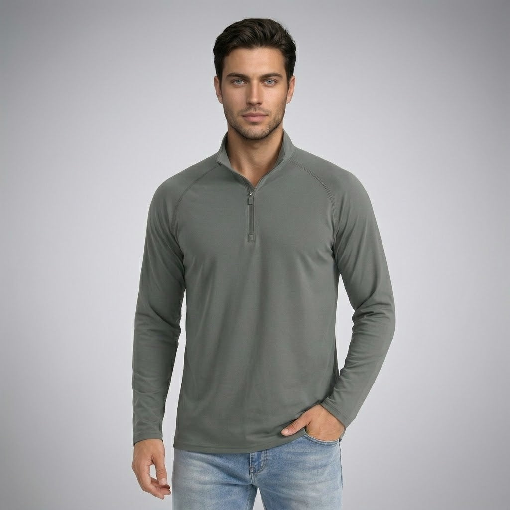 Wellshot Herren 1/4 Zip Hemd UPF 50+ Schnelltrocknend Leicht Langärmlig für Outdoor Sportbekleidung